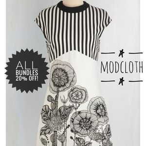 ModCloth Black and White Striped and Floral Dress